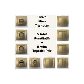 Çağatay Elektrik Ovivo Mina Titanyum 5 Adet Komütatör + 5 Adet Topraklı Priz