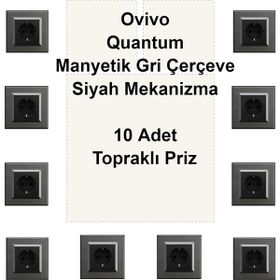 Çağatay Elektrik Ovivo Quantum Manyetik Gri Çerçeve Siyah Mekanizma 10 Adet Topraklı Priz