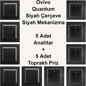 Çağatay Elektrik Ovivo Quantum Siyah Çerçeve Siyah Mekanizma 5 Adet Anahtar + 5 Adet Topraklı Priz
