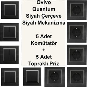 Çağatay Elektrik Ovivo Quantum Siyah Çerçeve Siyah Mekanizma 5 Adet Komütatör + 5 Adet Topraklı Priz