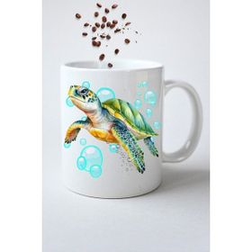 Caisya 3D Caretta Kaplumbağa Baskılı Beyaz Hediye Kupa Bardak