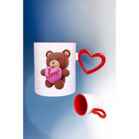 Caisya Ayıcık Love Teddy Bear Baskılı Kalpli Kırmızı Beyaz Kupa Bardak