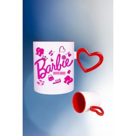 Caisya Barbie Enter Mode Baskılı Kalpli Kırmızı Beyaz Kupa Bardak