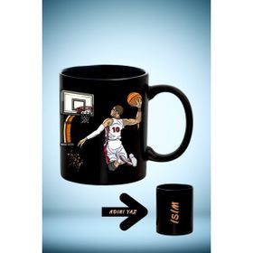 Caisya Basketboll Temalı Basket Sever Erkek Oyuncu Isimli Siyah Kupa Bardak