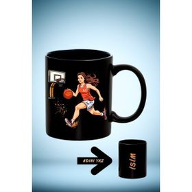 Caisya Basketboll Temalı Basket Sever Kadın Oyuncu Isimli Siyah Kupa Bardak