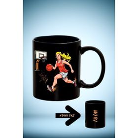 Caisya Basketboll Temalı Basket Sever Kadın Oyuncu Isimli Siyah Kupa Bardak