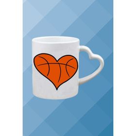 Caisya Basketboll Temalı Basket Sever Kalpli Kulp Beyaz Kupa Bardak