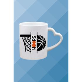 Caisya Basketboll Temalı Basket Sever Kalpli Kulp Beyaz Kupa Bardak