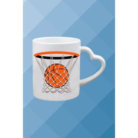 Caisya Basketboll Temalı Basket Sever Kalpli Kulp Beyaz Kupa Bardak