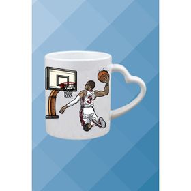 Caisya Basketboll Temalı Erkek Oyuncu Baskılı Kalpli Kulp Beyaz Kupa Bardak