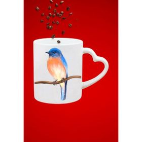 Caisya Blue Bird Minik Serçe Baskılı Hediye Kalp Beyaz Kupa Bardak