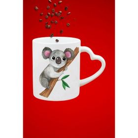 Caisya Cute Koala Baskılı Hediye Kalp Beyaz Kupa Bardak