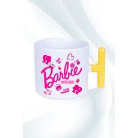 Caisya Enter Mode Barbie Baskılı T Saplı Açık Sarı Porselen Kupa