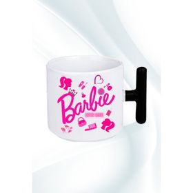 Caisya Enter Mode Barbie Baskılı T Saplı Siyah Porselen Kupa