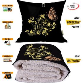 Caisya Home 110x170 cm Kelebekli Çiçek Desenli Opsiyonel Yastık İçinde Tv Battaniyesi