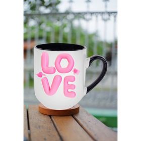 Caisya Love Baskılı Hediye Içi Siyah Lüx Beyaz Kupa Bardak