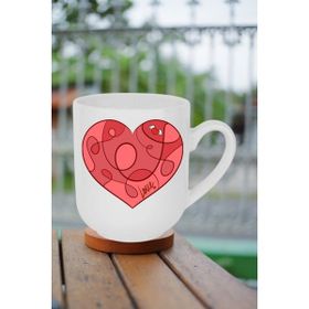 Caisya Love Kalp Baskılı Beyaz Lüx Kupa Bardak