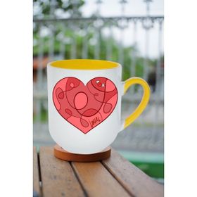 Caisya Love Kalp Baskılı Sarı Beyaz Lüx Kupa Bardak