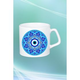 Caisya Mandala Nazarlık Baskılı Afilli Beyaz Kupa Bardak
