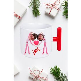 Caisya Mutlu Çiftler Love Baskılı Hediye Kırmızı T Saplı Kupa