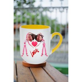 Caisya Mutlu Çiftler Love Baskılı Hediye Sarı Beyaz Lüx Kupa Bardak