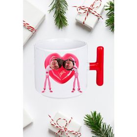 Caisya Mutlu Çiftler Love Kalp Baskılı Hediye Kırmızı T Saplı Kupa