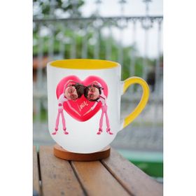 Caisya Mutlu Çiftler Love Kalp Baskılı Hediye Sarı Lüx Kupa Bardak