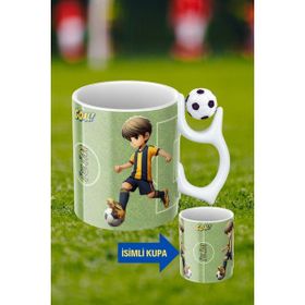 Caisya Sarı Lacivert Futbol Toplu Siyah Beyaz Forma Oyunculu Taraftar Isimli Baskılı Kupa Bardak