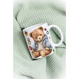Caisya Yeni Yıl Oyuncak Ayı Teddy Bear Beyaz Baskılı Kupa