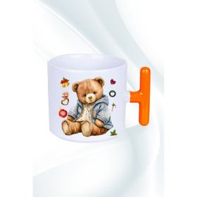 Caisya Yeni Yıl Oyuncak Ayı Teddy Bear T Saplı Turuncu Baskılı Kupa