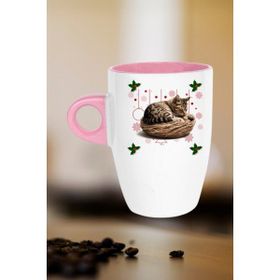 Caisya Yeni Yıl Uykucu Kedi Pembe Baskılı Kupa