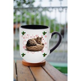 Caisya Yeni Yıl Uykucu Kedi Siyah Baskılı Kupa