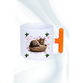 Caisya Yeni Yıl Uykucu Kedi T Saplı Turuncu Baskılı Kupa