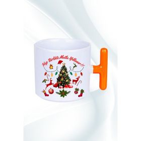Caisya Yılbaşı Mutlu Yıllar Baskılı T Saplı Turuncu Kupa Bardak