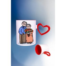 CaisyaTonton Çiftler Baskılı Kalpli Kırmızı Kupa