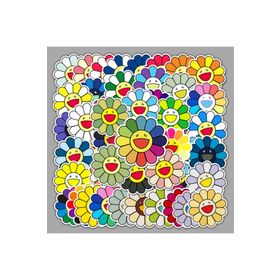 CajuArt 02 50 Adet Tekrarsız Renkli Çiçekler Kalite PVC Sticker