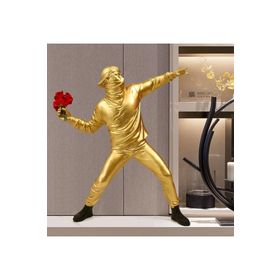 CajuArt Altın Renk Banksy Çiçek Atan Adam Modern Biblo