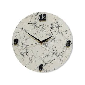 CajuArt Beyaz Yuvarlak Mermer Desenli Ahşap Modern Duvar Saati