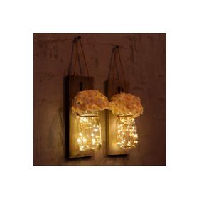CajuArt Dekoratif İkili Kavanoz Yapay Çiçek Peri Led Işık Aplik
