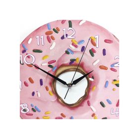 CajuArt Dekoratif Pembe Donut Yuvarlak Ahşap Duvar Saati