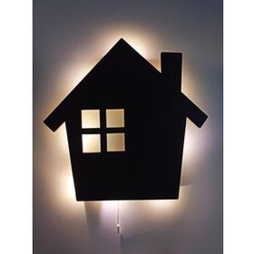 CajuArt Ev Şekilli Siyah Led Işıklı Duvar Dekor Ahşap Tablo