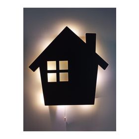 CajuArt Ev Şekilli Siyah Led Işıklı Duvar Dekor Ahşap Tablo