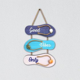 CajuArt Good Vibes Only Yazılı Terlik Sandalet Şekil Ahşap Tablo