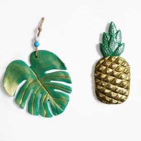 CajuArt İkili Ananas ve Yaprak Yeşil Dekoratif Duvar Süsü