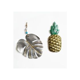 CajuArt İkili Ananas ve Yaprak Yeşil Dekoratif Duvar Süsü