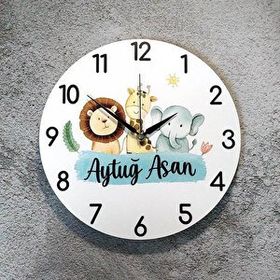 CajuArt İsme Özel Sevimli Hayvan Figürlü Çocuk Odası Duvar Saati