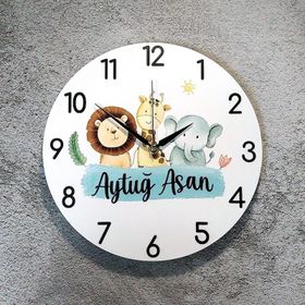 CajuArt İsme Özel Sevimli Hayvan Figürlü Çocuk Odası Duvar Saati