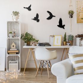 CajuArt Modern Siyah Dörtlü Kuş Dekoratif Ahşap Duvar Süsü