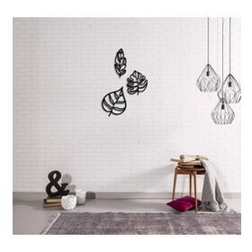 CajuArt Modern Yaprak Duvar Süsü Dekoratif Üçlü Ahşap Tablo