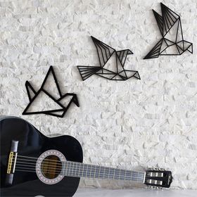 Cajuart Origami Tarzı Modern Üçlü Ahşap Kuş Dekoratif Duvar Süsü